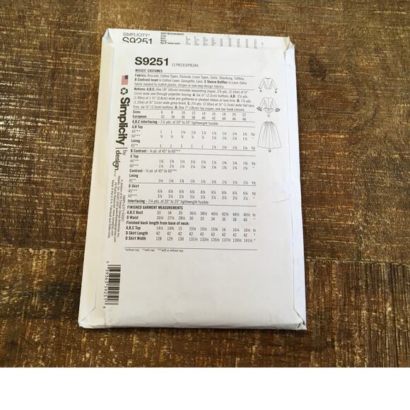 Simplicity Sewing Pattern S9251 Hamilton Colonial Revolutionary Dress 6-14 UNCUT - Picture 2 of 3